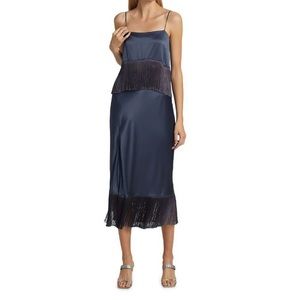 Cinq à Sept Women’s Eastwood Sleeveless Silk Fringe Midi Dress Blue